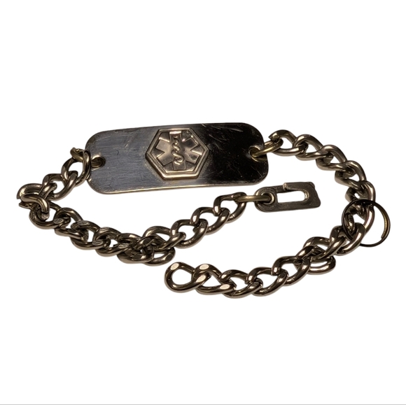 ACU-LIFE Medical Alert ID Diabetic Bracelet Silver Chain Engraved - Picture 6 of 8